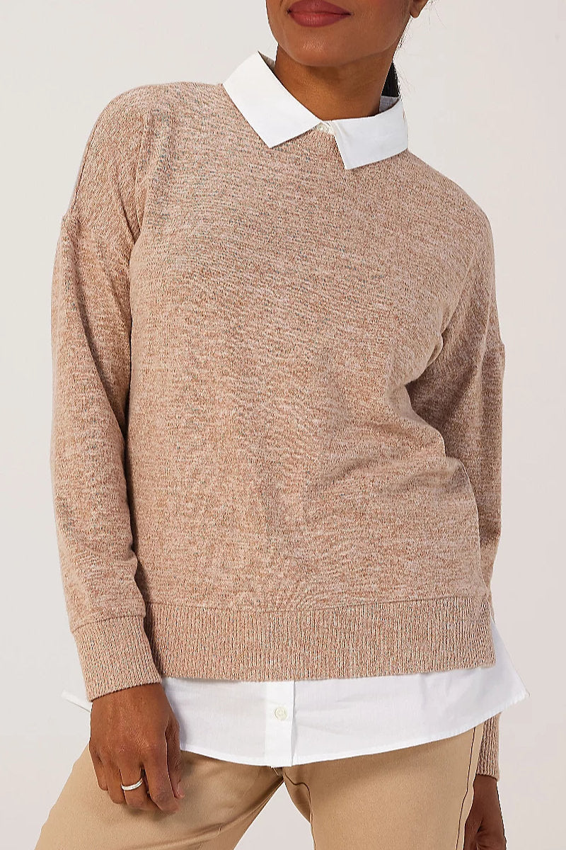 Ex Denim & Co. Jumper & Shirt 2 in 1 in Beige