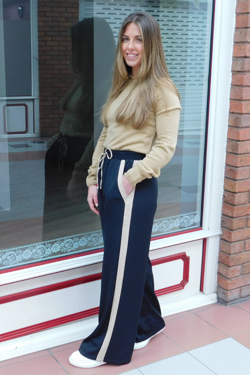 Supermarket Label Black Wide Leg Side Stripe Trousers