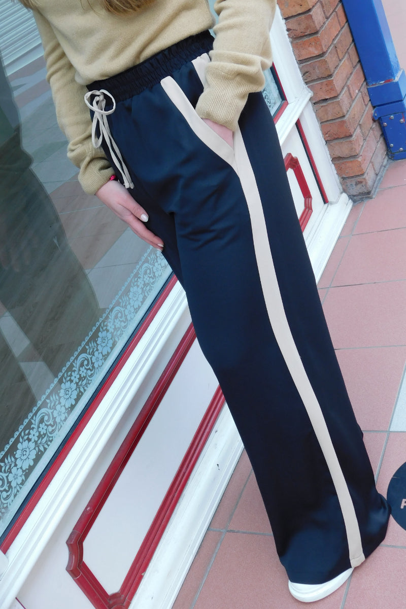 Supermarket Label Black Wide Leg Side Stripe Trousers