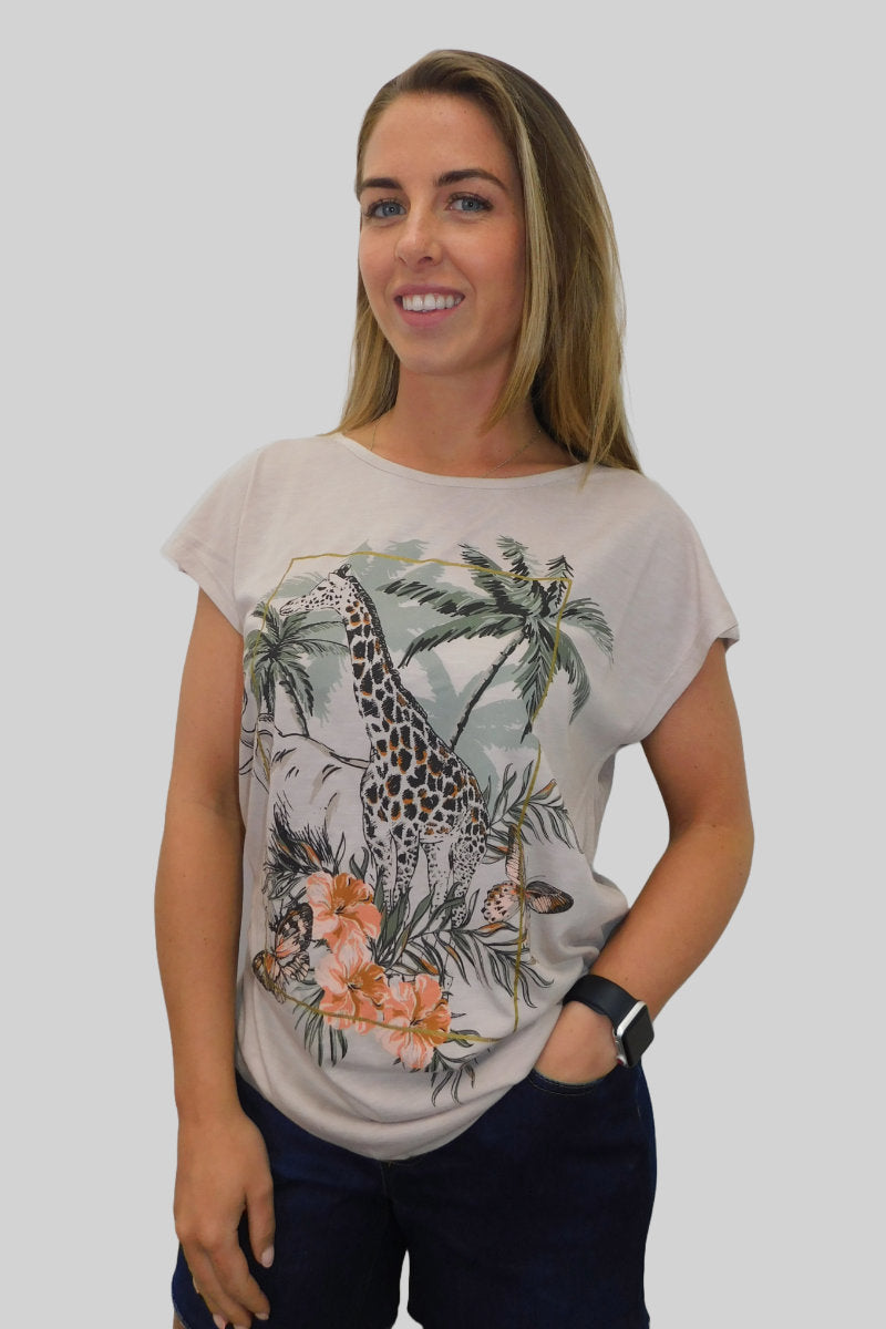 Ladies Exotic Giraffe Safari Print Tee