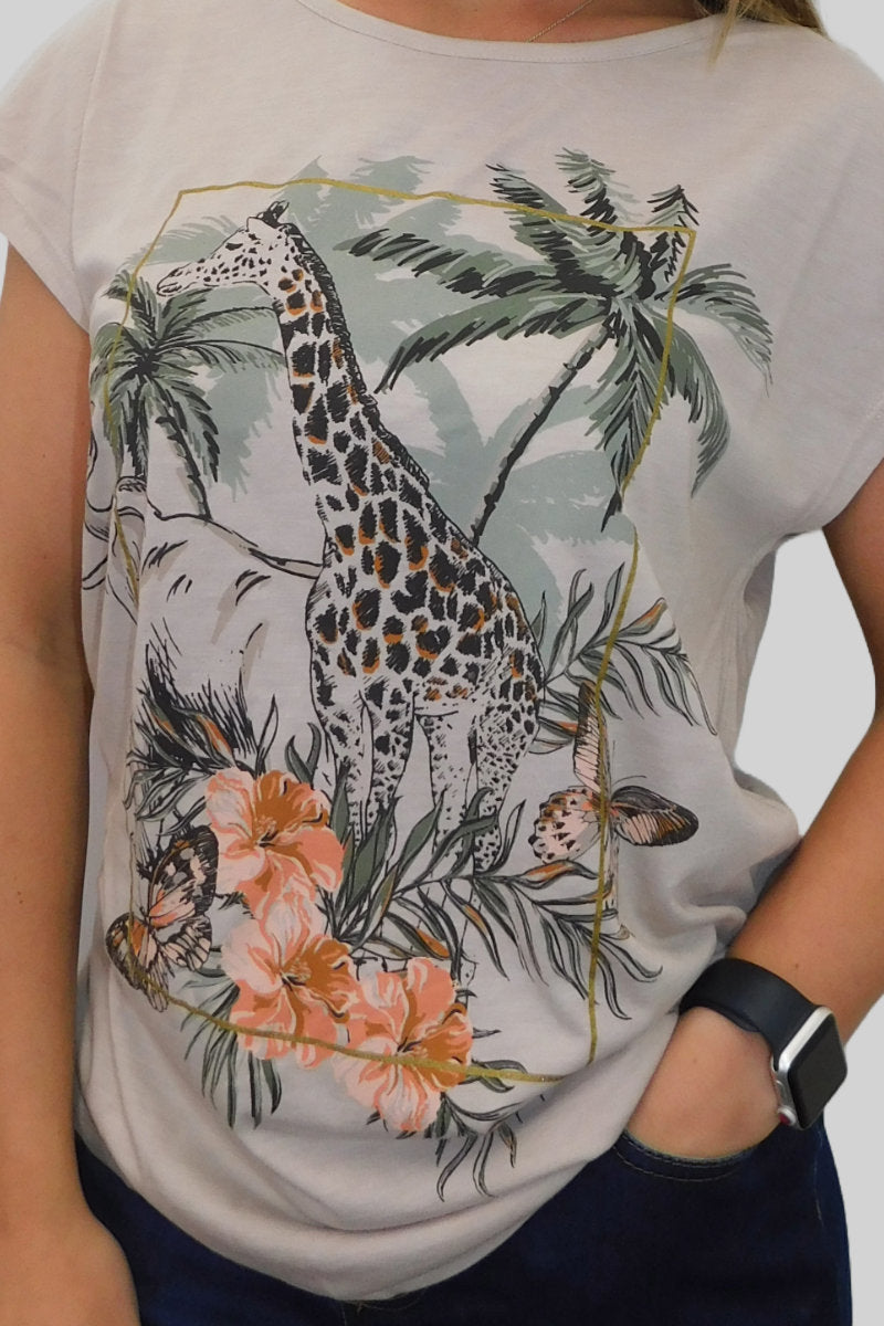 Ladies Exotic Giraffe Safari Print Tee