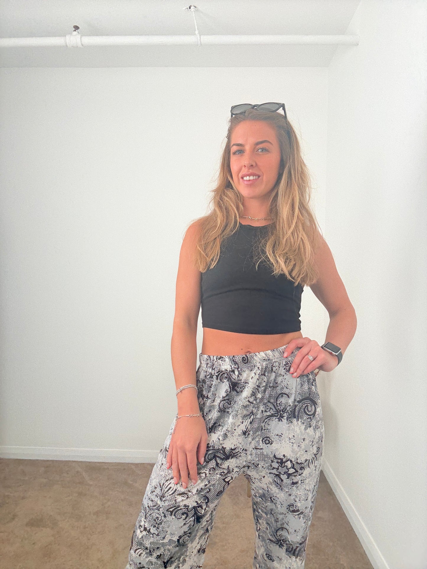 Black &Grey Paisley Wide Leg Trousers
