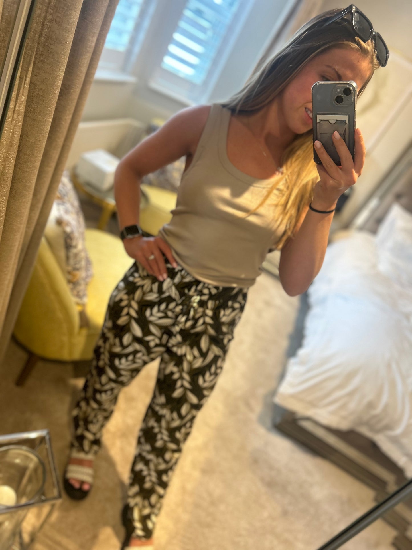 Ladies Floral Trousers Green