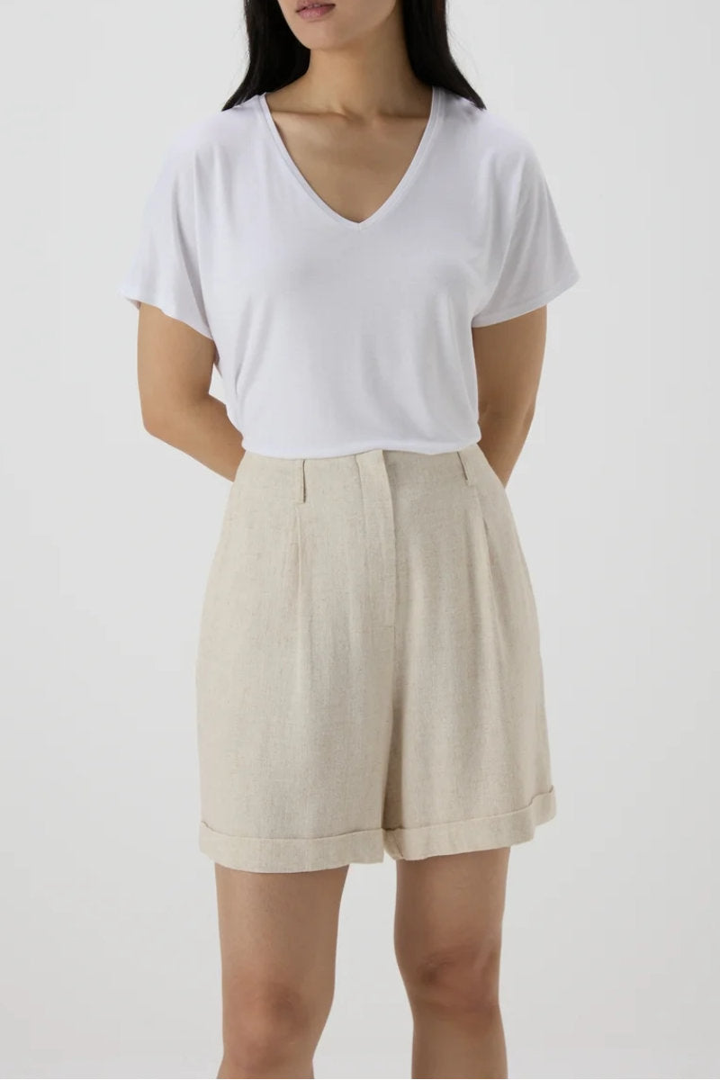 Famous Store Linen Shorts in Beige
