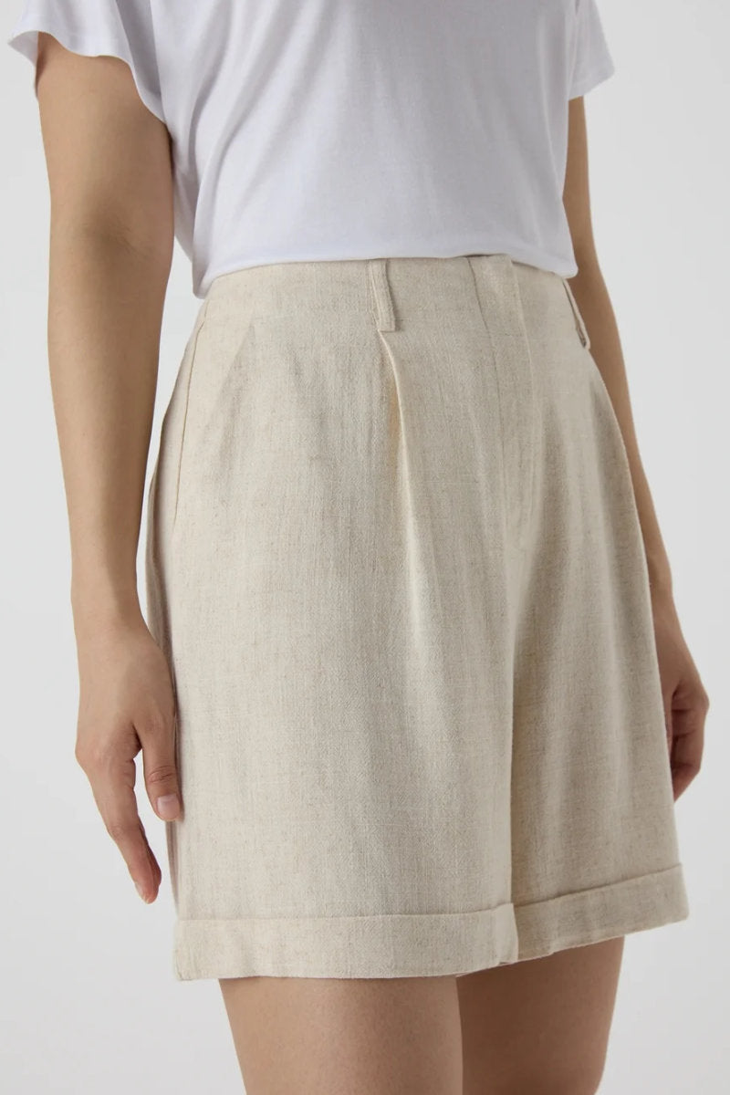 Famous Store Linen Shorts in Beige