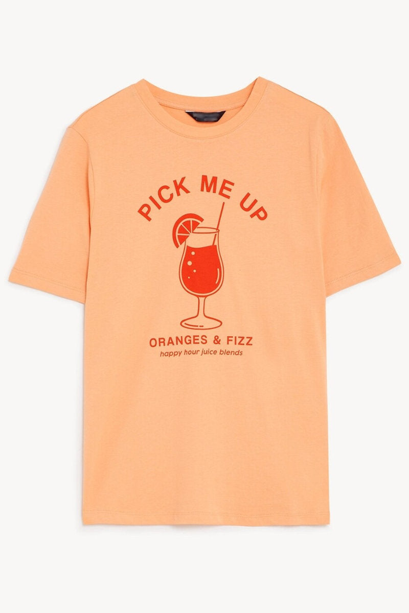 Ex M&S Cocktail Print Slim Fit Crew-Neck T-Shirt