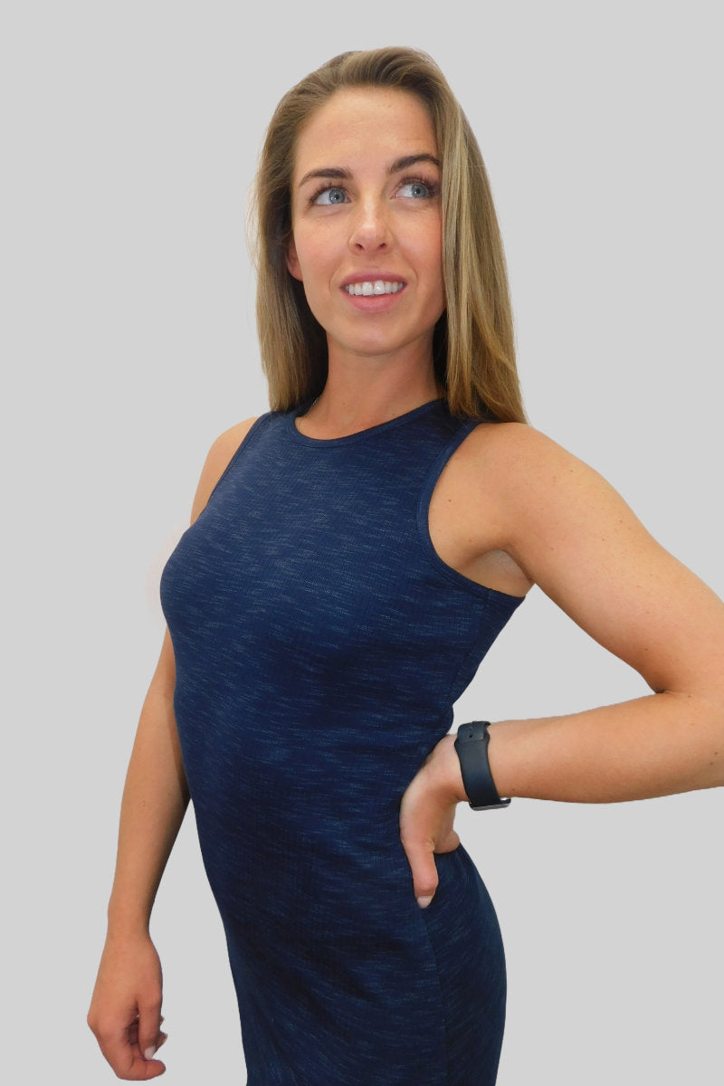 Chic Navy Figure-Hugging Dress with Side Split