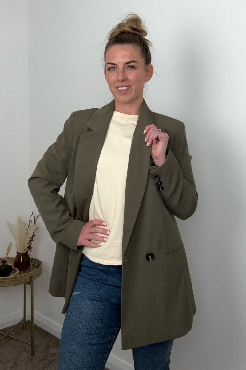 Famous Store Double-Breasted Blazer Olive