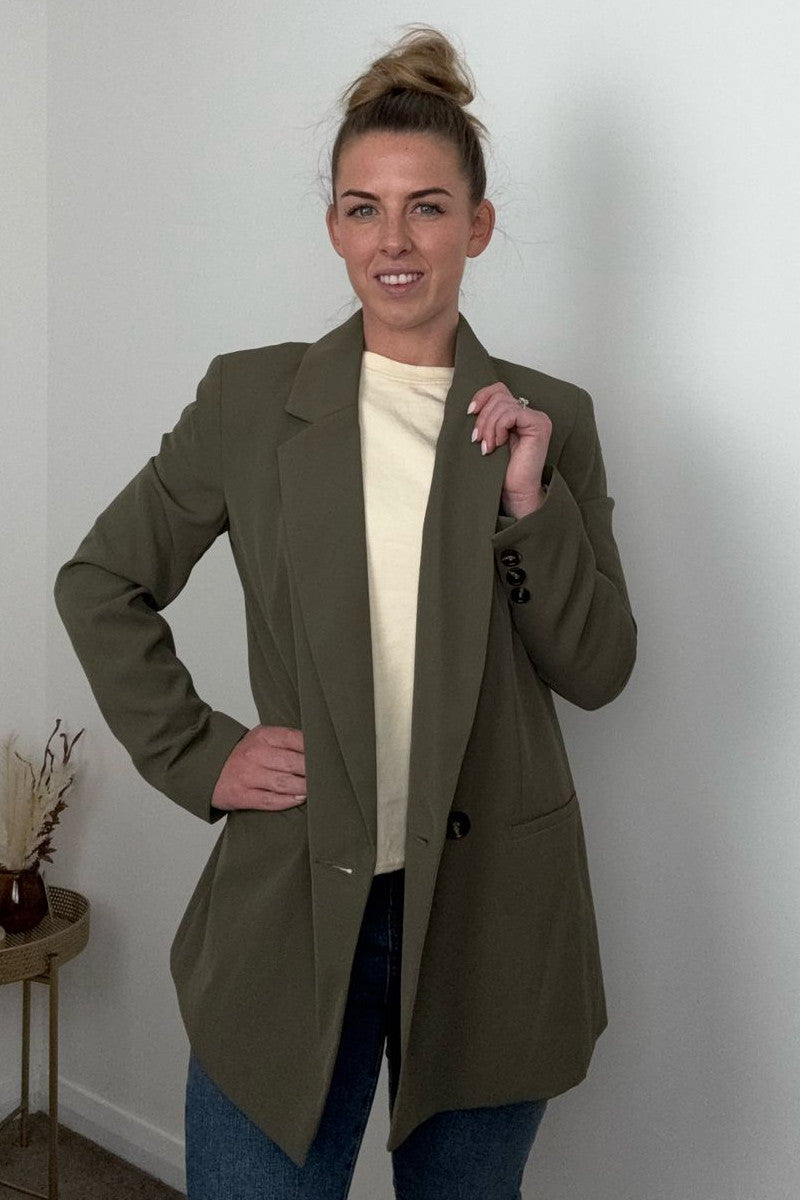 Famous Store Double-Breasted Blazer Olive