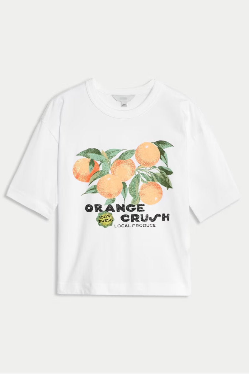 Ex M&S Pure Cotton Orange Crush Printed Oversized T-Shirt