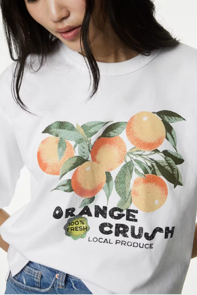 Ex M&S Pure Cotton Orange Crush Printed Oversized T-Shirt