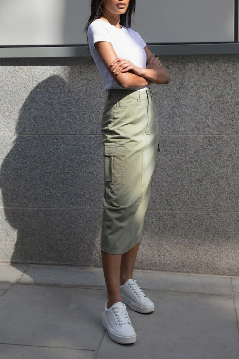 Ex Threadbare Green 100% Cotton Maxi Cargo Skirt