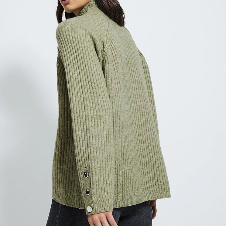Knitted Button Funnel Neck Jumper Khaki