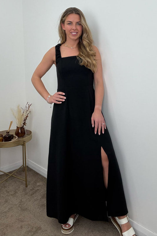 Luna Lace-Back Maxi Dress in Black