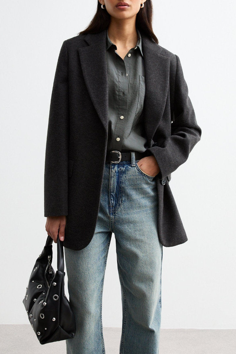 Ex New Look Textured Long Sleeve Pocket Shirt Grey