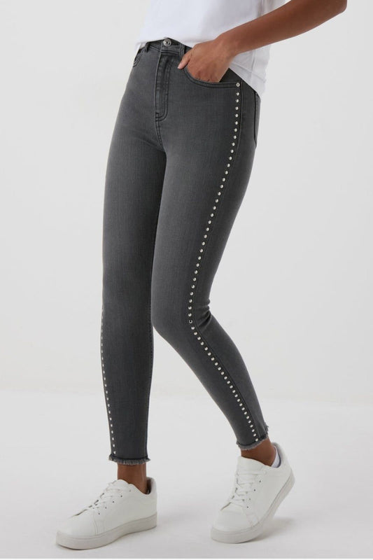 Famous Store Ladies Grey Studded Skinny Jeans