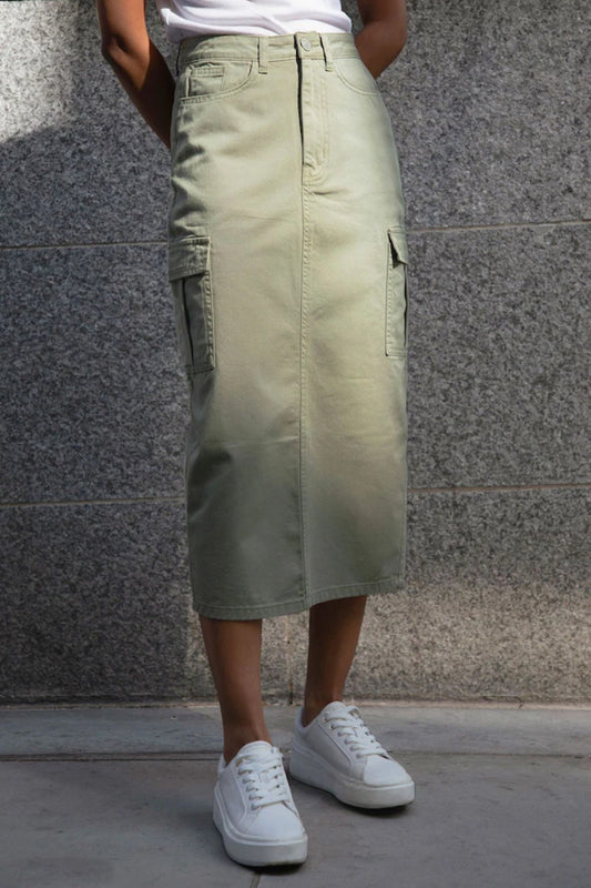 Ex Threadbare Green 100% Cotton Maxi Cargo Skirt