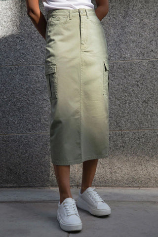 Ex Threadbare Green 100% Cotton Maxi Cargo Skirt