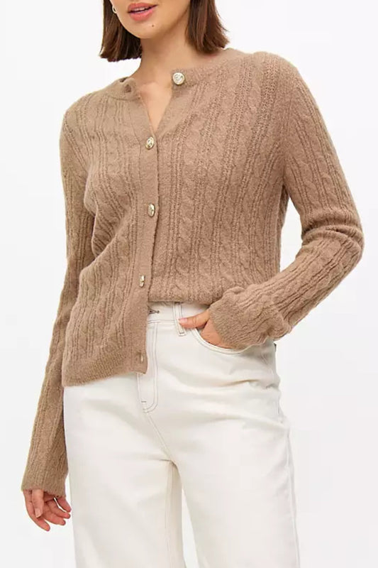 Ex Chain Store Camel Cable Knit Cardigan